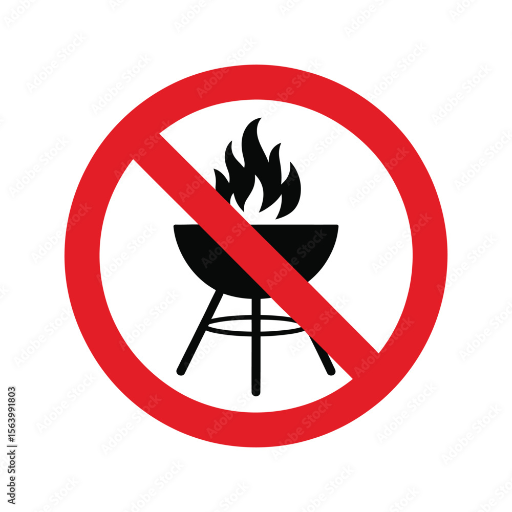 No Grilling Sign with Red Circle and Black B Q Grill Icon No Grilling Sign with Red Circle and Black B Q Grill Icon