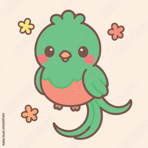 Quetzal ave nacional de Guatemala estilo kawaii
