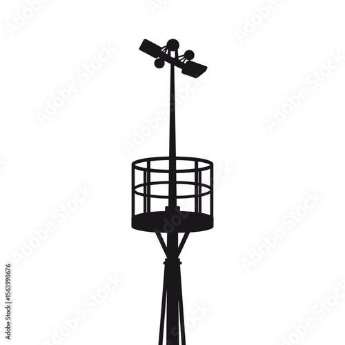 Navigation tower with light and antenna. Maritime signal tower, crucial for safe navigation, features a protective cage and signaling equipment. This detailed image is perfect for nautical charts