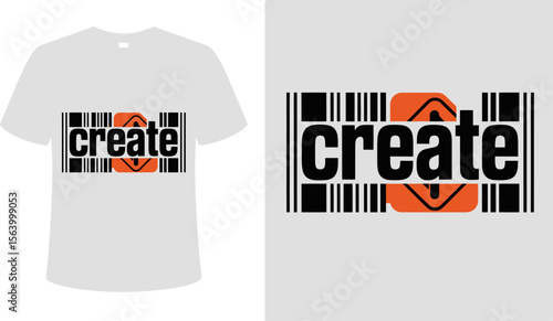 T shirt design create t shirt design graphic tee with barcode and arrow for creative people trendy streetwear apparel editable vector illustration with png format