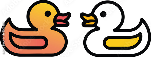 Two adorable rubber ducks facing each other in a playful pose