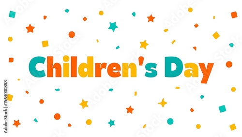Colorful childrens day celebration with confetti and festive typography