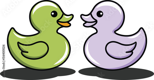 Two adorable cartoon ducks facing each other in playful pose