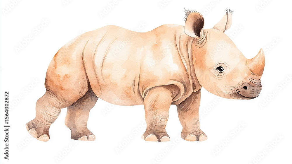 Fototapeta premium A Rhinoceros Watercolor Drawing on White Background