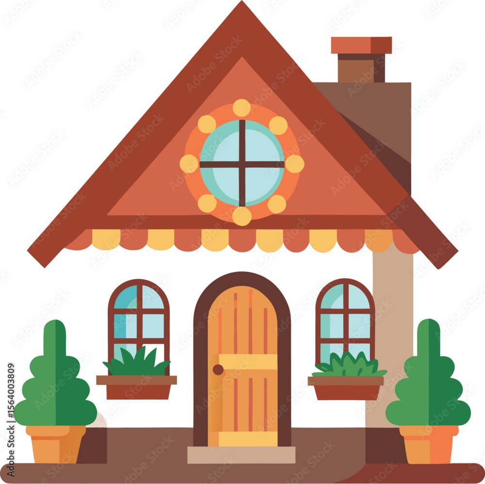 Obraz premium Cute Cottage with Garden Vector