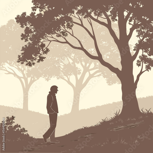 Nature scene with tree and fullmoon at night and Digital art moon and tree and man