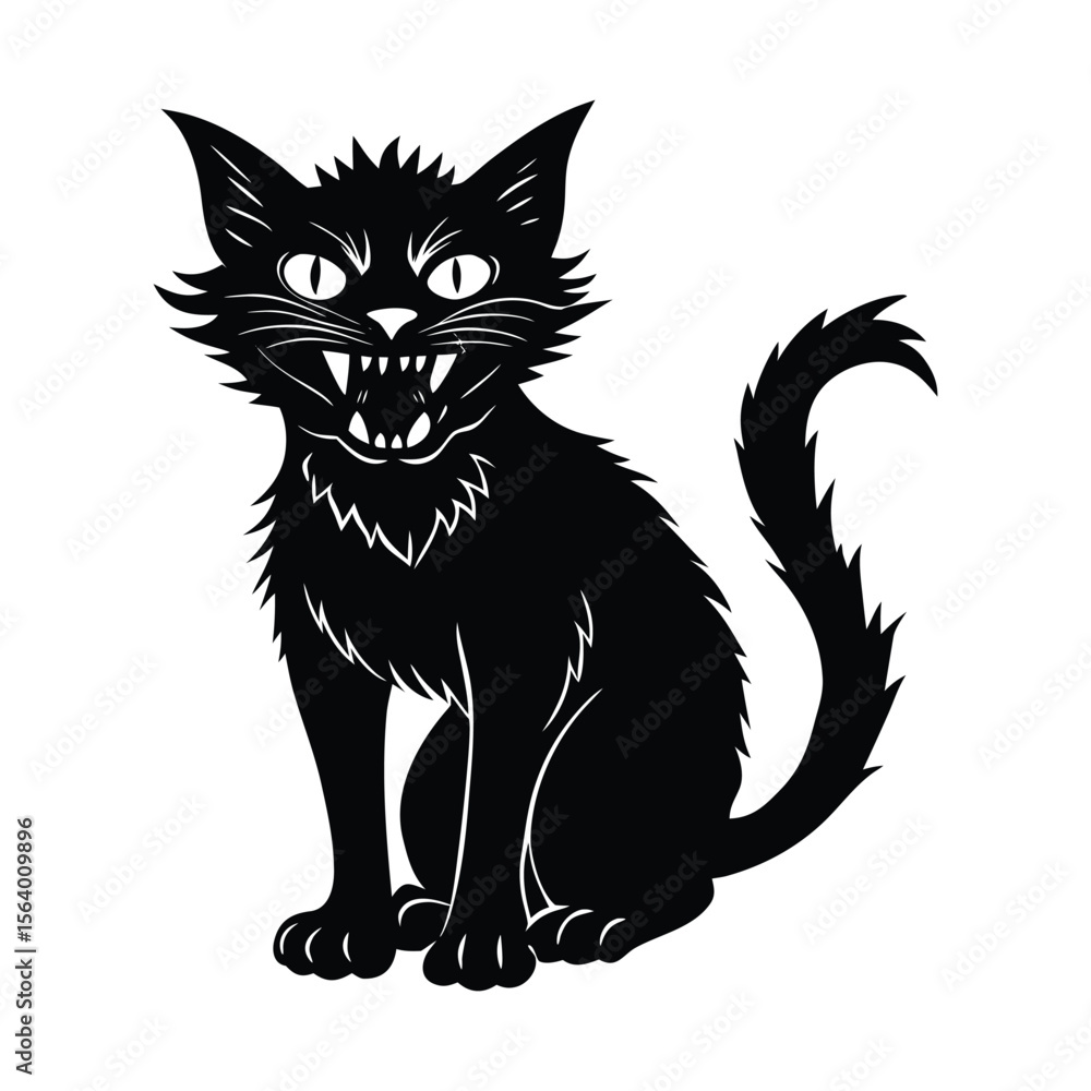 Fototapeta premium Scary Black Cat Halloween Illustration Vector Graphic