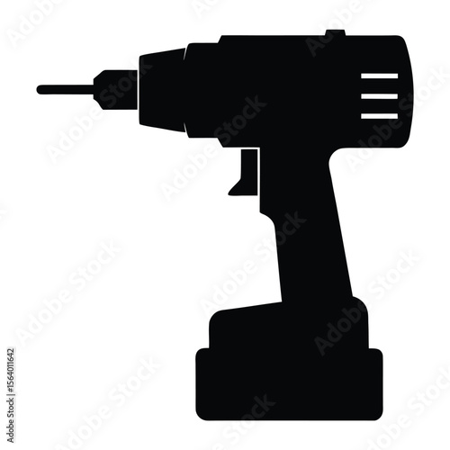 Black Drill Silhouette: A bold black silhouette of a modern power drill against a stark, simple backdrop. This image exudes a sense of precision and industry.