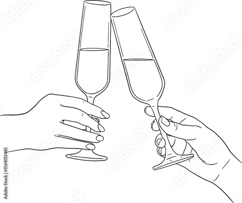 Cheers to celebration and joy! This vector illustration features hands toasting various types of elegant drinkware, perfect for themes of parties, special occasions, and festive gatherings.