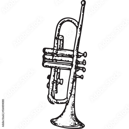 Explore this striking black-and-white trumpet illustration, perfect for jazz and music art collections