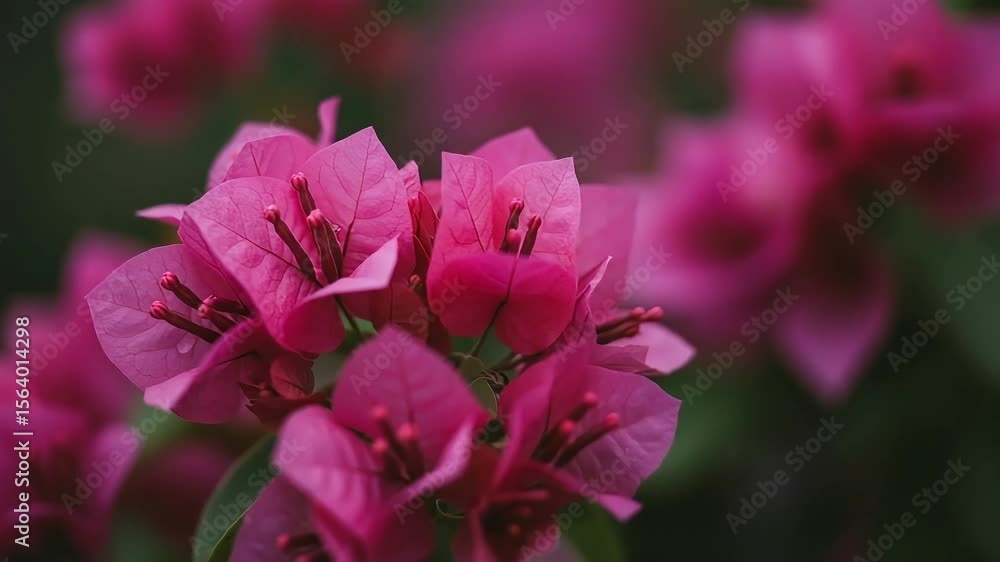 Close-Up Of Vivid Pink Bougainvillea Blossoms Against Green Blurred Background Close-Up Of Vivid Pink Bougainvillea Blossoms Against Green Blurred Background