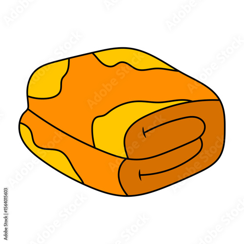 Colorful Folded Blanket Vector Illustration. A vibrant vector illustration of a neatly folded blanket featuring abstract yellow and orange patterns.