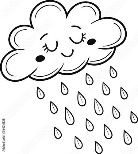 A cute cartoon vector illustration depicting a blue sky with clouds, sheep, and rain for a weather forecast design