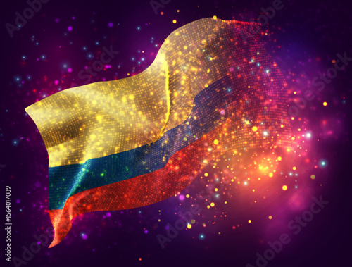 Colombia, vector 3d flag with a splash of paint dots, explosion of colored dots