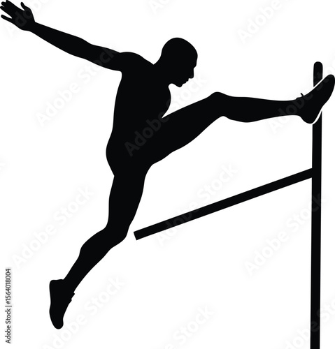 Silhouette of a male athlete jumping over hurdle in track and field
