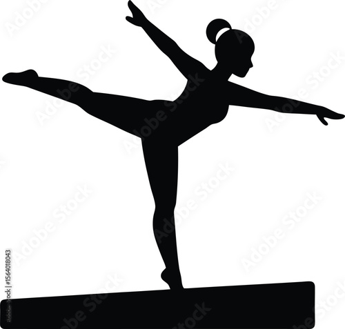 Silhouette of a female gymnast performing on a balance beam with grace