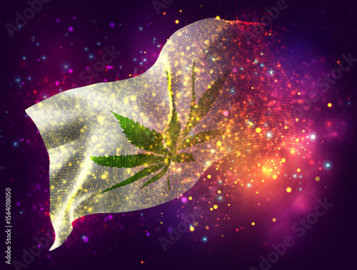 Сannabis, vector 3d flag with a splash of paint dots, explosion of colored dots