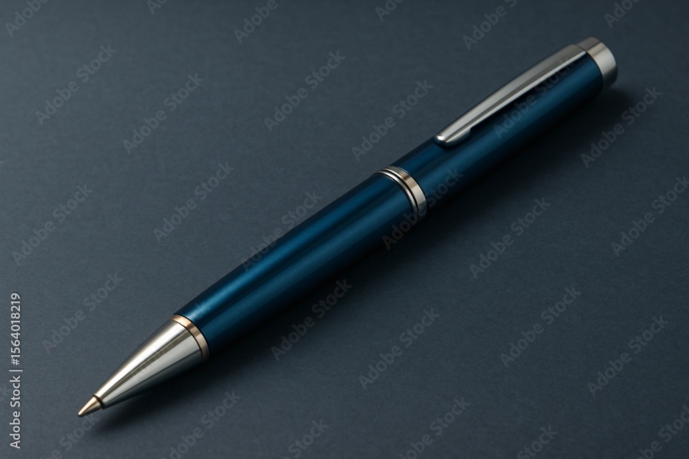 Elegant blue pen on dark surface Elegant blue pen on dark surface