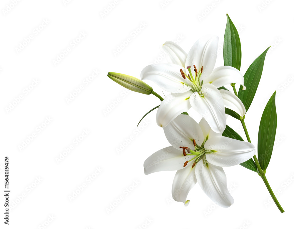 Fototapeta premium Weiße Lilien aus der Vogelperspektive flach liegend – minimalistisch isoliert