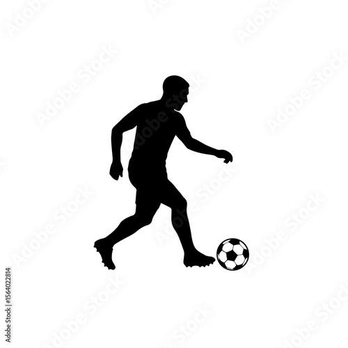 soccer player with ball | Football player silhouette | Black and white silhouette