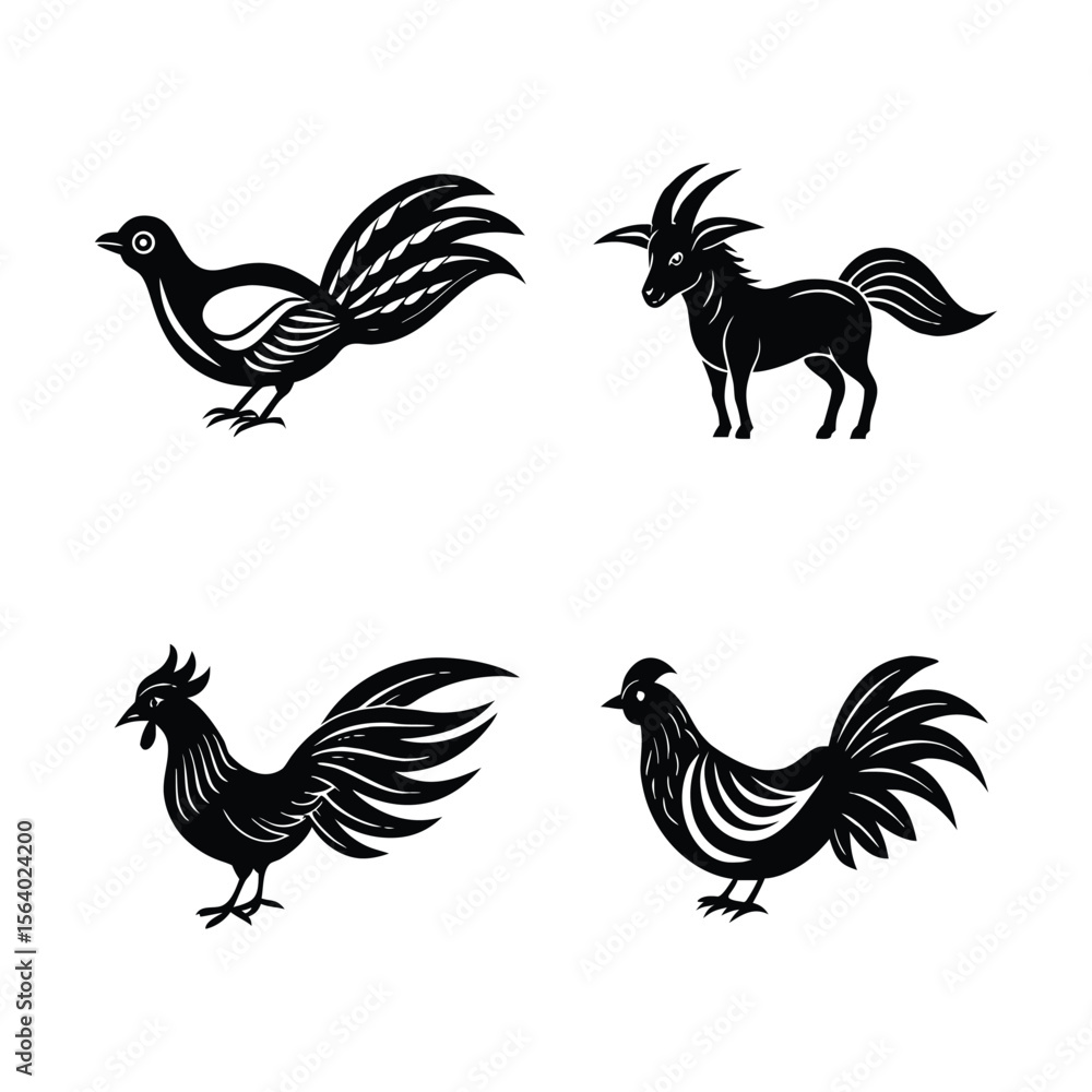 Fototapeta premium rooster and hen silhouettes