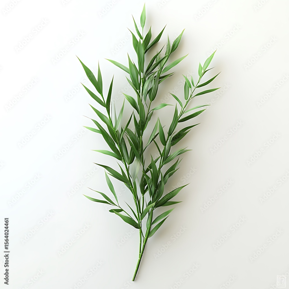 Obraz premium Beautiful vibrant green bamboo branch isolated on a clean white background for design use and decoration.