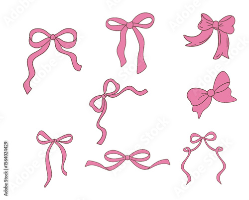 set of bows and festive ribbons. simple vector doodle illustration