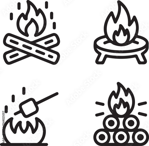 Silhouette of Campfire Scenes Vector Illustration