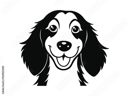 English Setter dog silhouette vector illustration, pet clipart, black and white animal shape