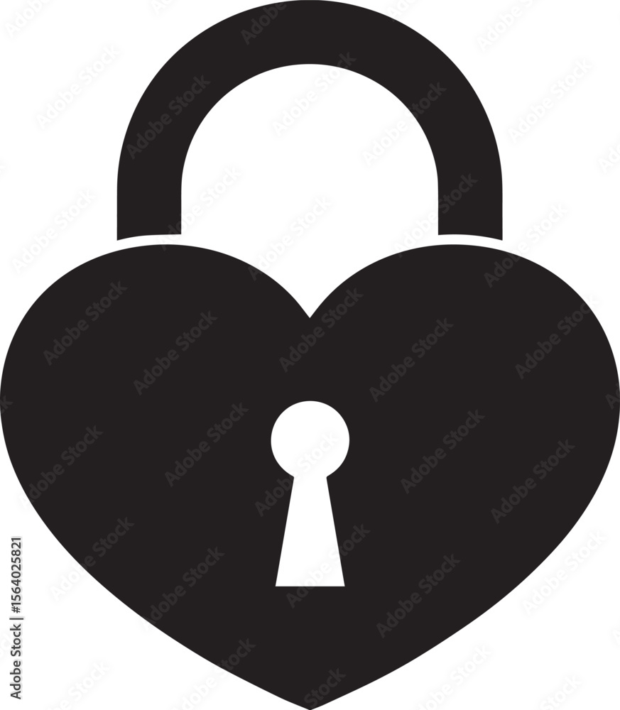 Heart Shaped Lock Icon in Black | Padlock Silhouette Illustration Vector Format Heart Shaped Lock Icon in Black | Padlock Silhouette Illustration Vector Format