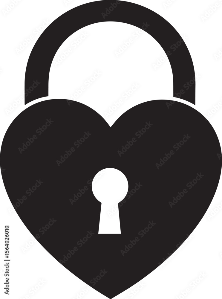Heart Shaped Lock Icon in Black | Padlock Silhouette Illustration Vector Format Heart Shaped Lock Icon in Black | Padlock Silhouette Illustration Vector Format