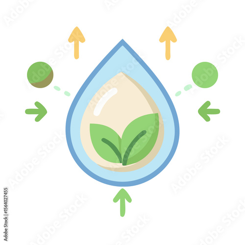 Water drop with leaves illustration, colorful design, eco-friendly concept, sustainable living