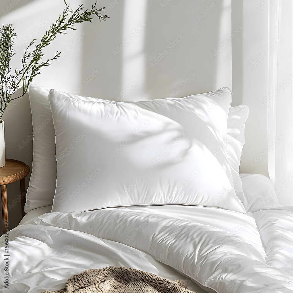 Obraz premium A luxurious hotel bedroom features a comfortable double bed with soft pillows and elegant bedding, creating a perfect interior for sleep or relaxation