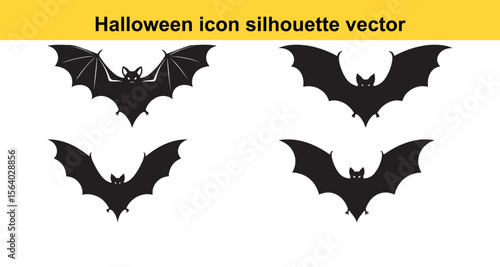 Four Bat Silhouettes for Halloween Decorations and Spooky Designs