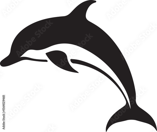Leaping black dolphin silhouette white water