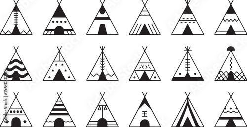 Silhouette of Teepee Variations Vector Illustration