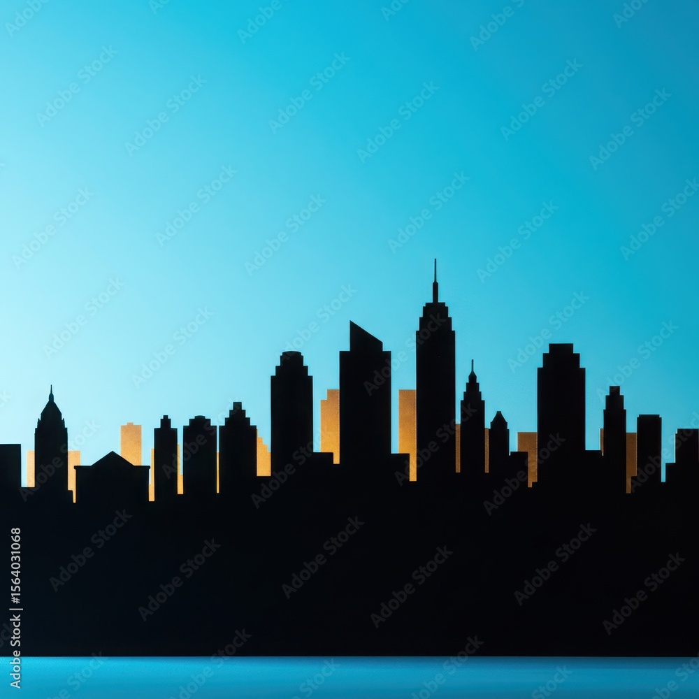 Obraz premium Silhouette of New York City Skyline at Sunset, Modern Urban Cityscape, Skyscrapers and Buildings, Downtown Manhattan Illustration