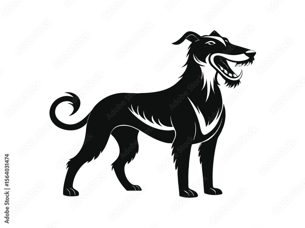 Obraz premium Irish Wolfhound dog silhouette vector illustration, pet clipart, black and white animal shape