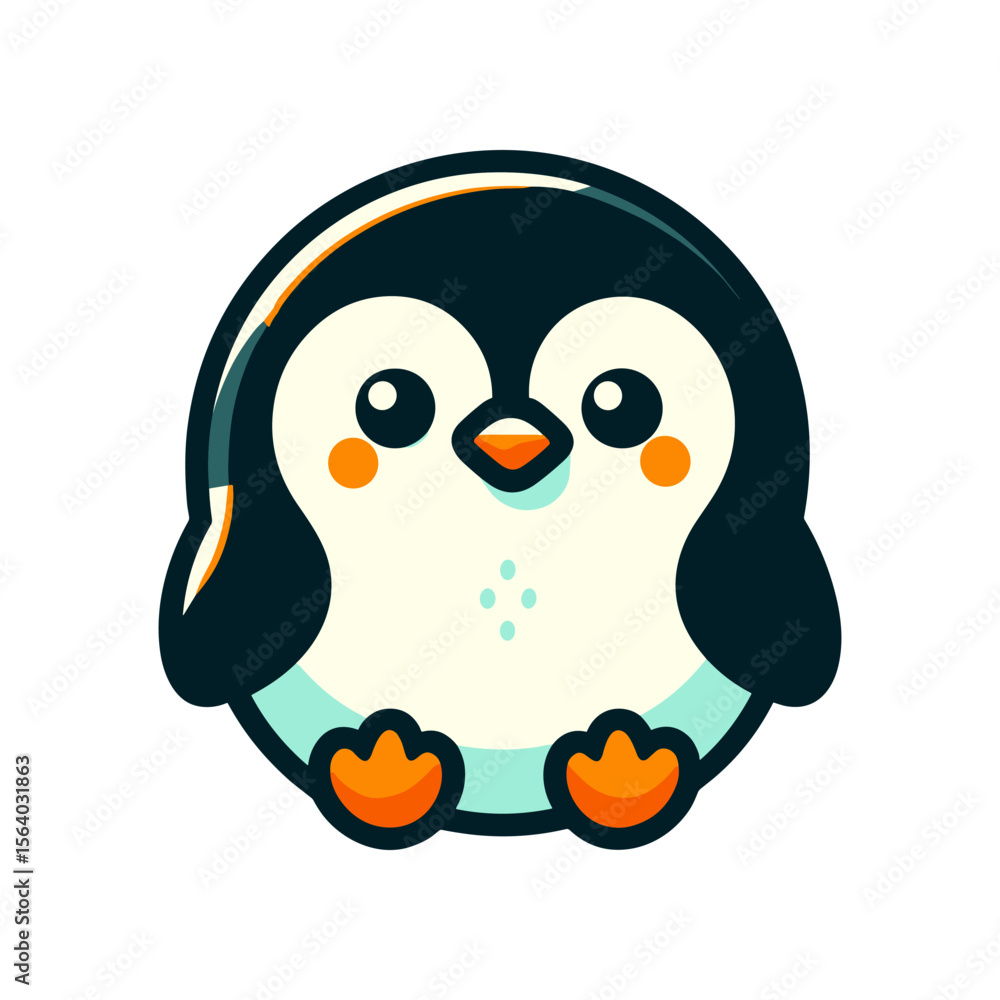 Obraz premium Cute cartoon penguin character sitting with a joyful expression against a plain background