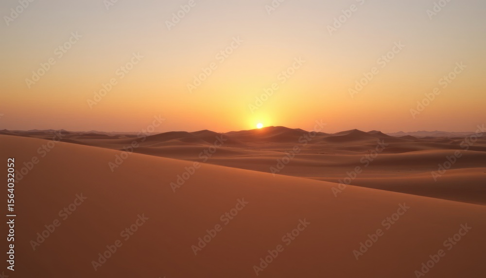 Obraz premium Golden hour illumination over undulating dunes in a vast arid desert landscape