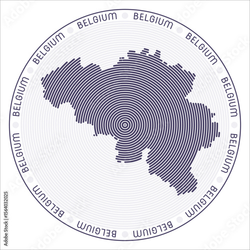 Belgium round logo design. Country shape build of rings. Belgium text around the country. Vector Illustration.