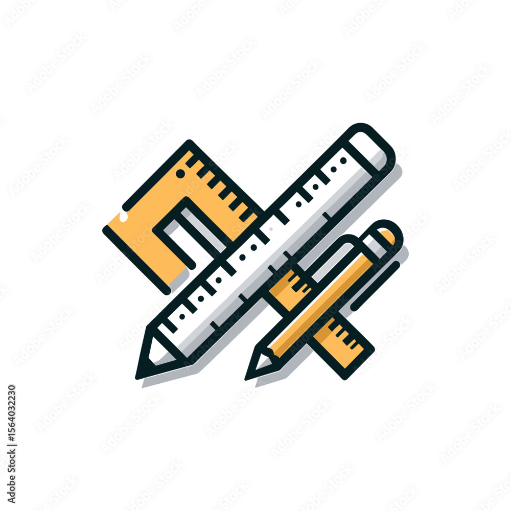 Tools for precise measurements and design, showcasing a ruler, compass, and pencils on a clean background Tools for precise measurements and design, showcasing a ruler, compass, and pencils on a clean background