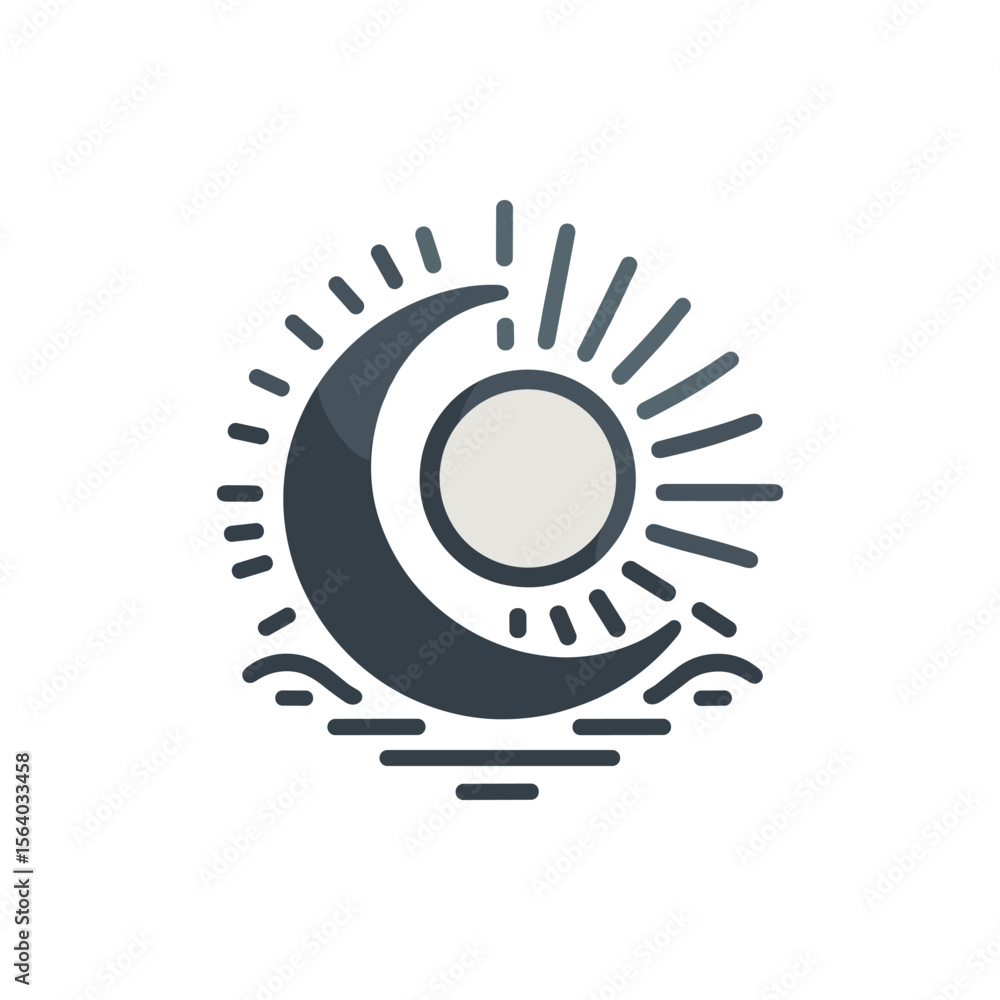 Obraz premium Abstract representation of sun and moon with rays, symbolizing day and night harmony