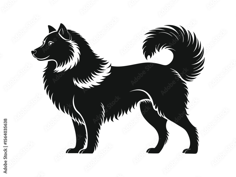 Fototapeta premium Kuvasz dog silhouette vector illustration, pet clipart, black and white animal shape