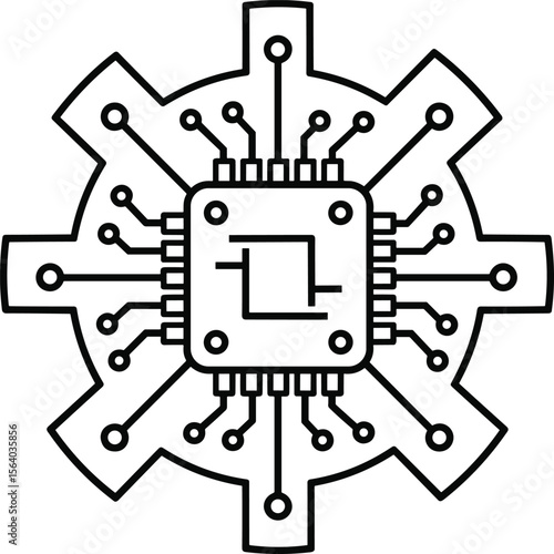 Innovative Microchip Gear Icon Digital Technology and Engineering Concept for Modern Computing, AI, Robotics, and Smart Solutions in a Connected World, Advanced Semiconductor Processor