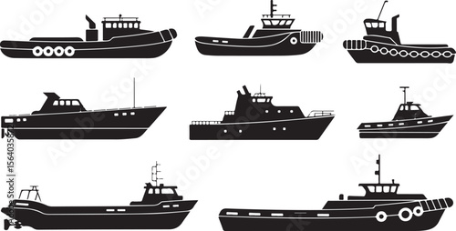 Silhouette of Cargo Ships Vector Illustration