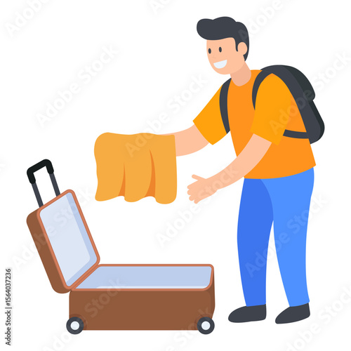 A Traveler packing a suitcase excitedly