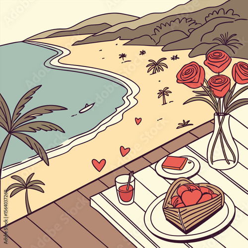 Romantic Beachside Picnic with Roses and Chocolate