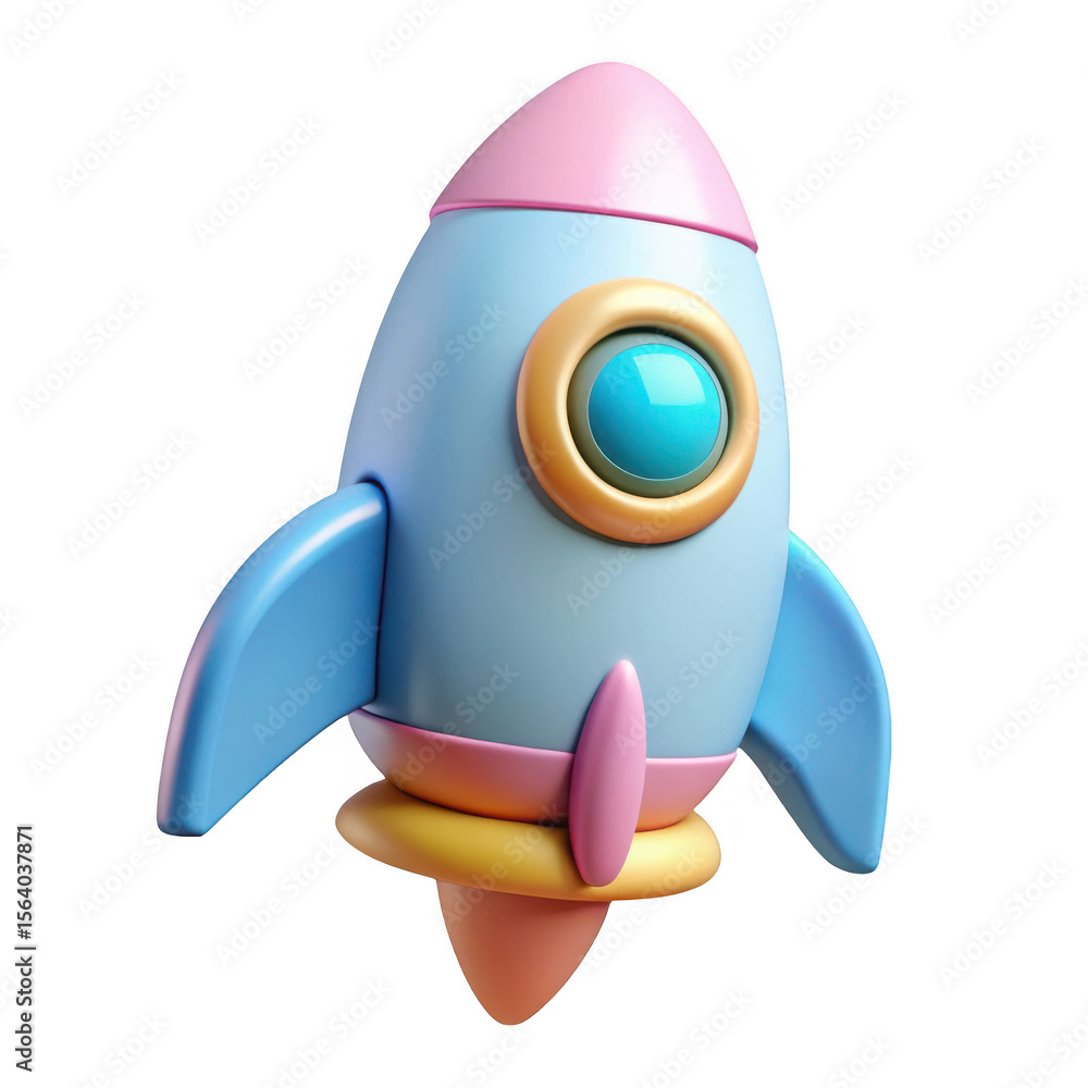 Fototapeta premium 3d cartoon rocket ship isolated on transparent background