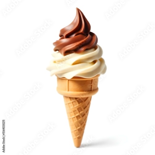 Ice cream cone with chocolate and vanilla flavor on a white background